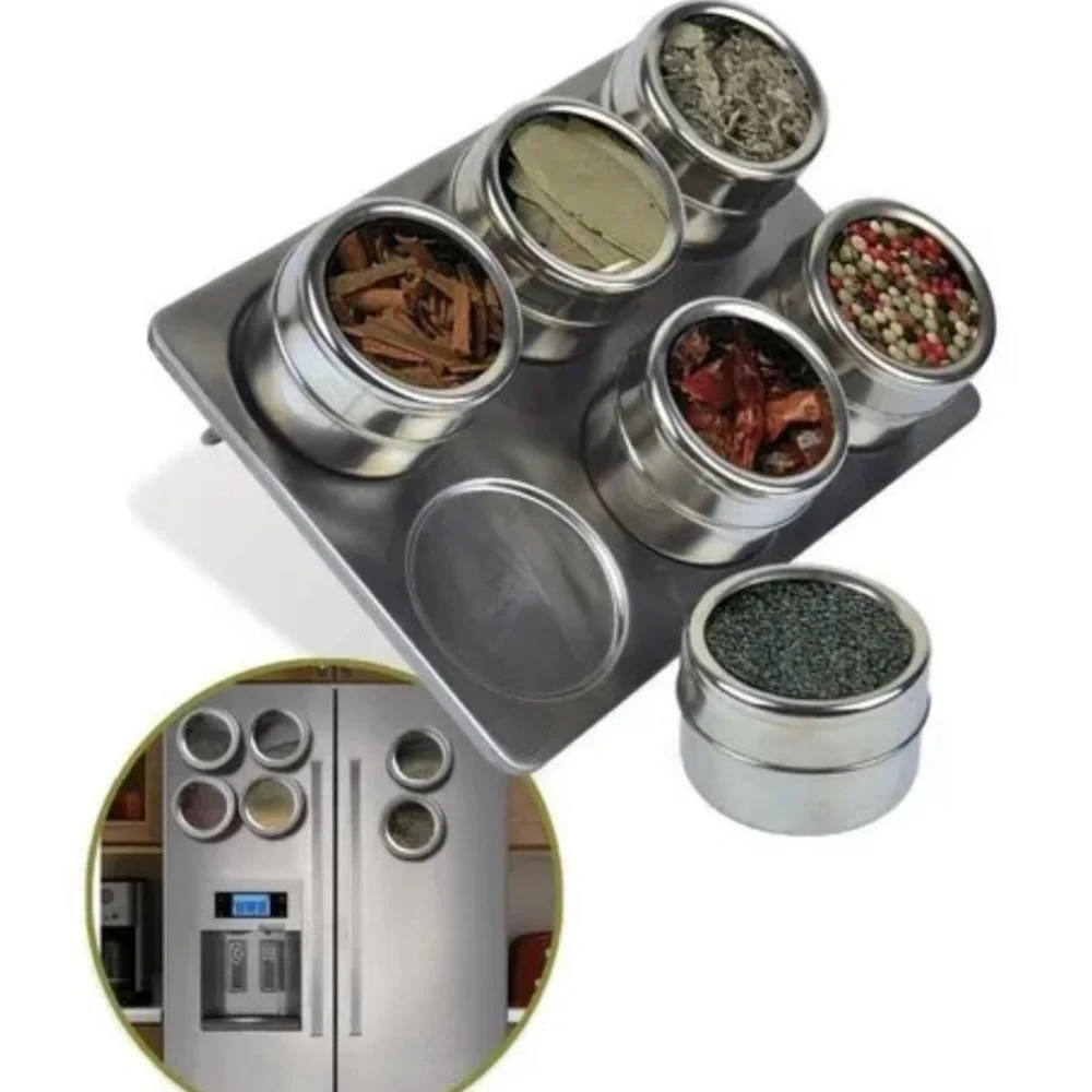 Stainless Steel Magnetic Spice Jars Set NIB